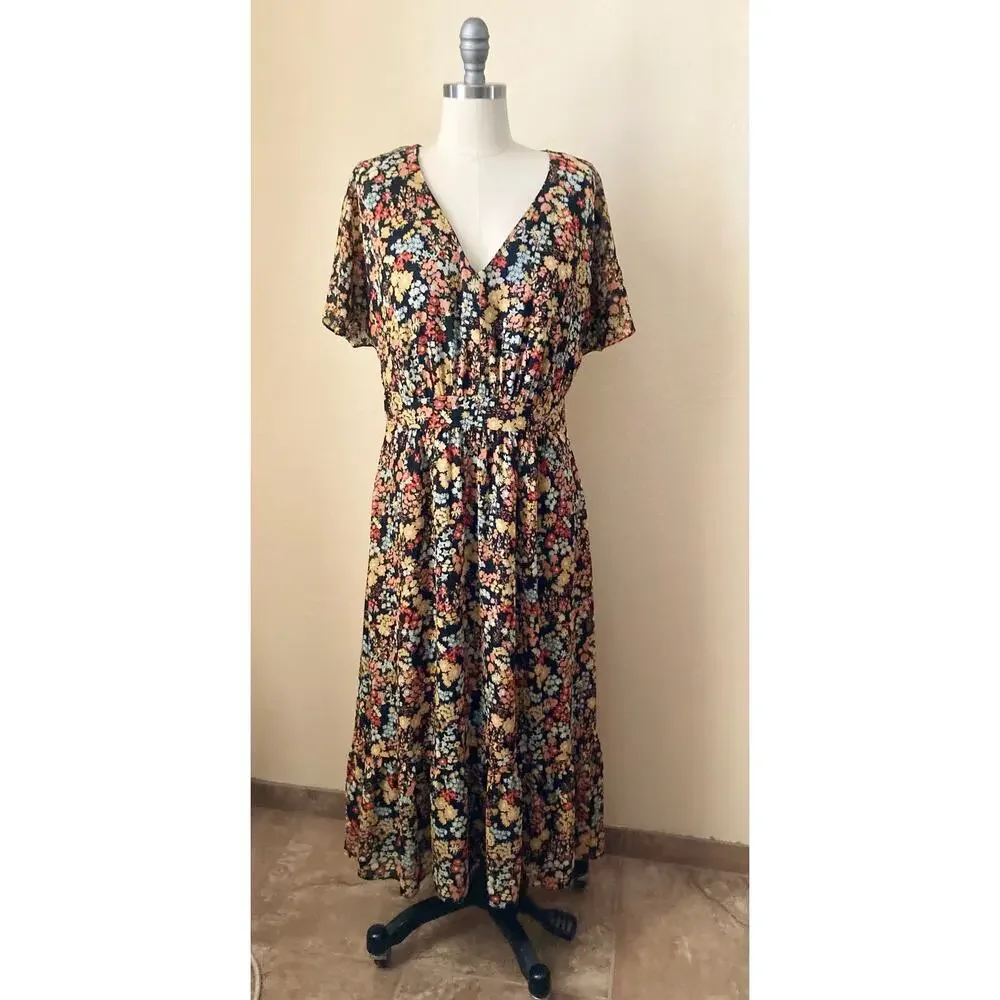 Madewell Women's Midi Dress Size 6 Dolman-Sleeve Ruffle Floral - Picture 3 of 9